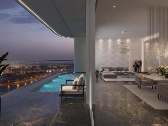 joud tower al mamzar night pool view outdoor