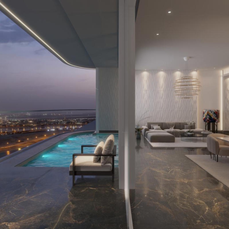joud tower al mamzar night pool view outdoor