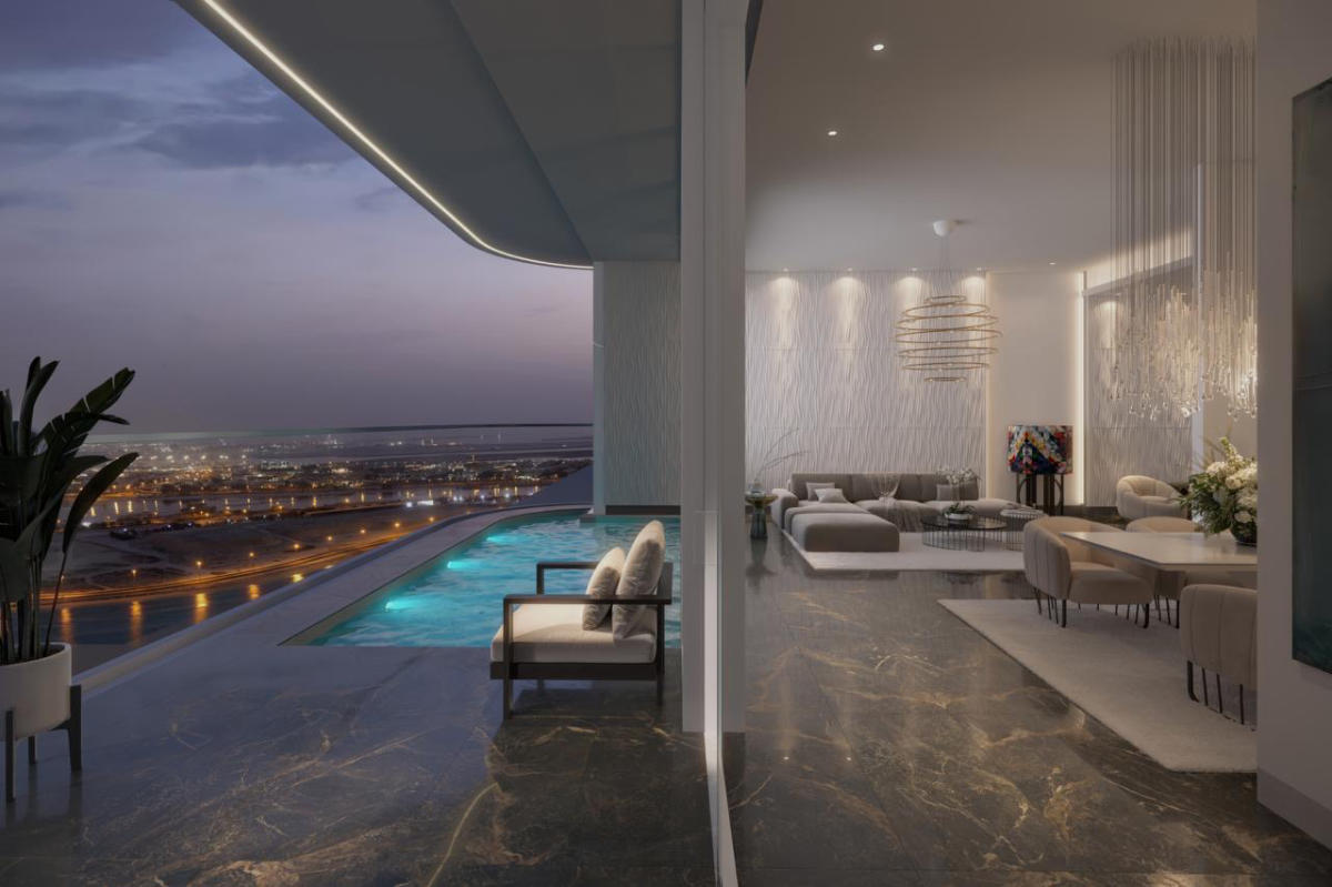 joud tower al mamzar night pool view outdoor