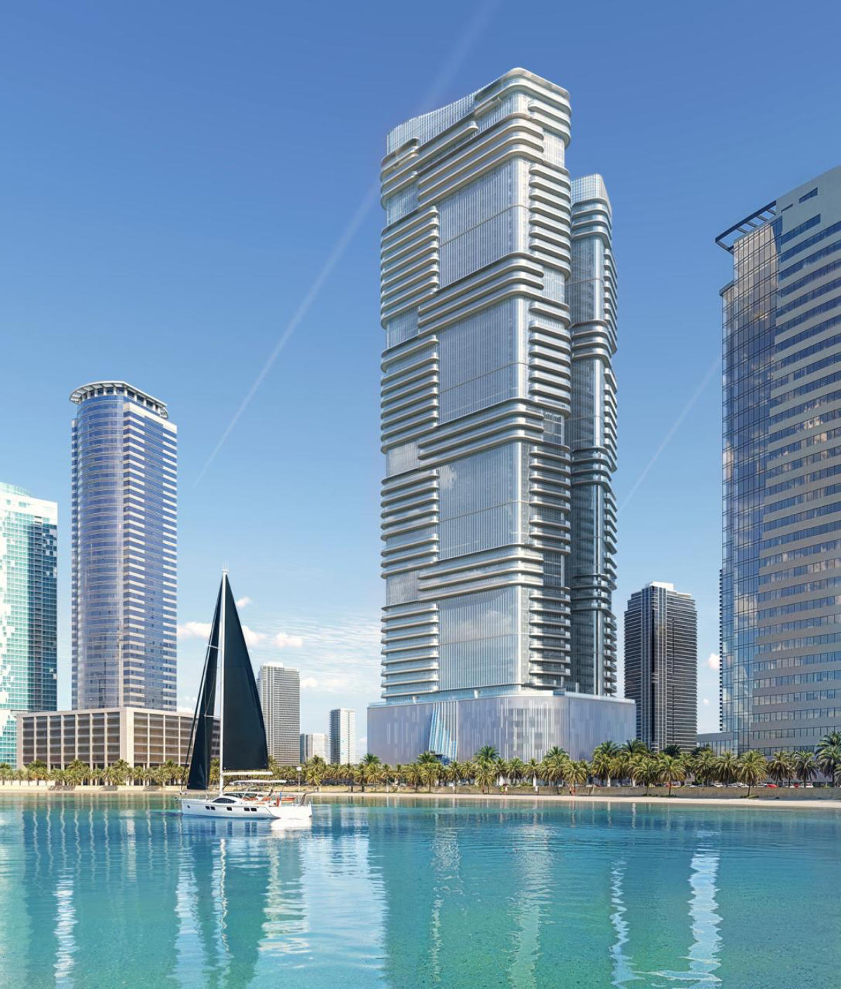 joud tower al mamzar full building view